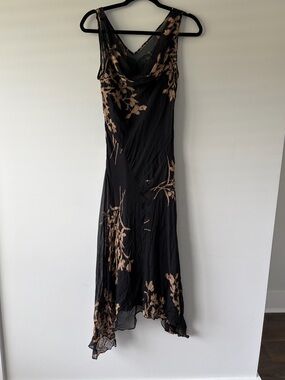 Vintage I.C.E 90s Silk Beaded Midi Dress Cowl Neck Fairy Grunge Y2K Sz 10 S/M